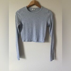 NLT Women’s Mid-length Long Sleeve 100% Cotton Ribbed Grey Baby Tee Size Medium